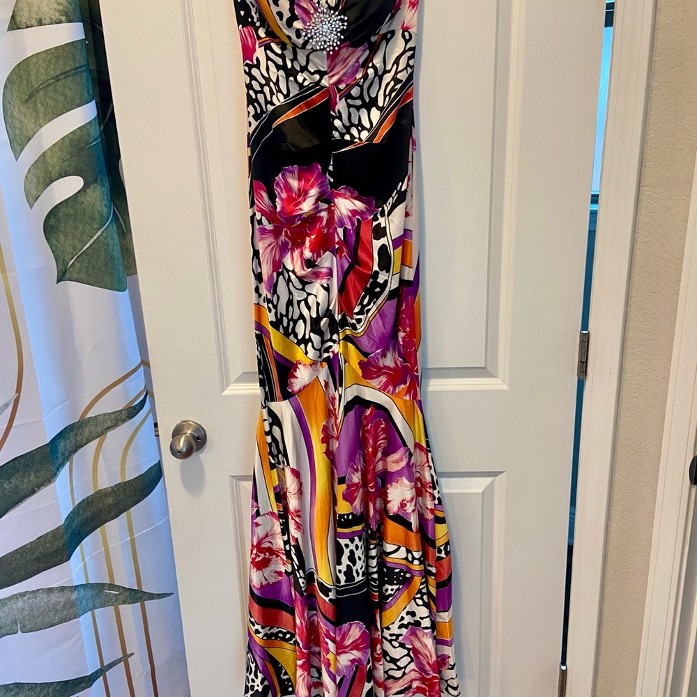 Cache Strapless Dress in Pink, Orange, and Black